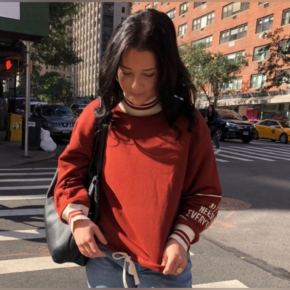 Zara TRF Cropped Turtleneck Sweatshirt Red “All I Need Is Everything” Sz Small S
